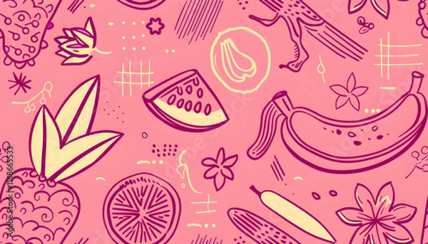 Fototapeta Pink Fruit Illustration Background
