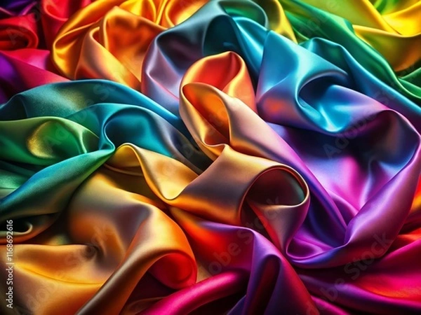 Fototapeta Colorful Abstract Wavy Silk Satin Fabric Background - Low Light Photography
