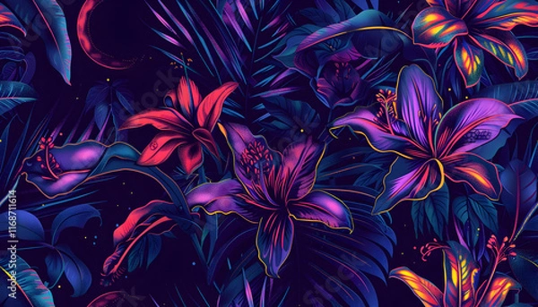 Fototapeta Neon Tropical Floral Illustration