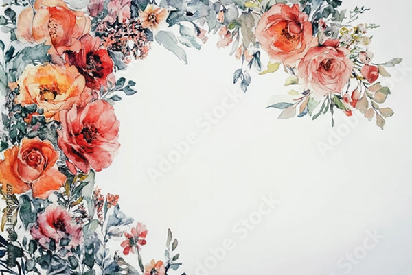 Fototapeta Elegant wedding invitation card background vector. Minimal hand painted watercolor botanical flowers texture template background. Design for wedding, vip cover, poster, rsvp moderncard.Valentine's Day