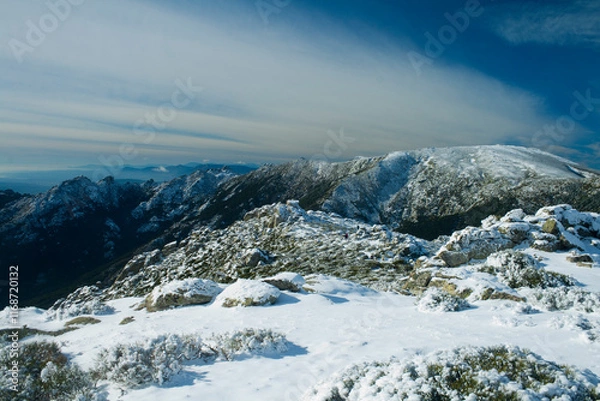 Fototapeta Snowy landscape in the Guadarrama mountain range.
