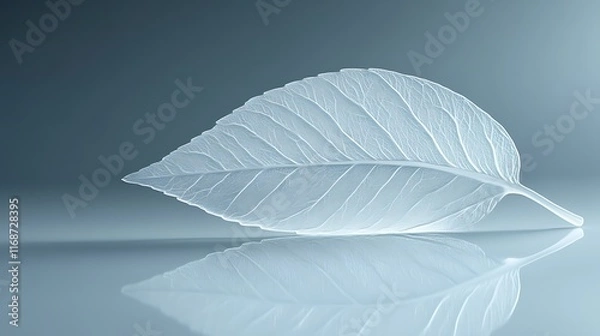Fototapeta Translucent Leaf Reflecting on Smooth Surface