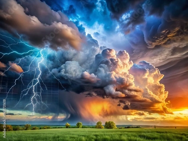 Fototapeta Dramatic Storm Clouds Panoramic Aerial View: Meteorology Forecast Background