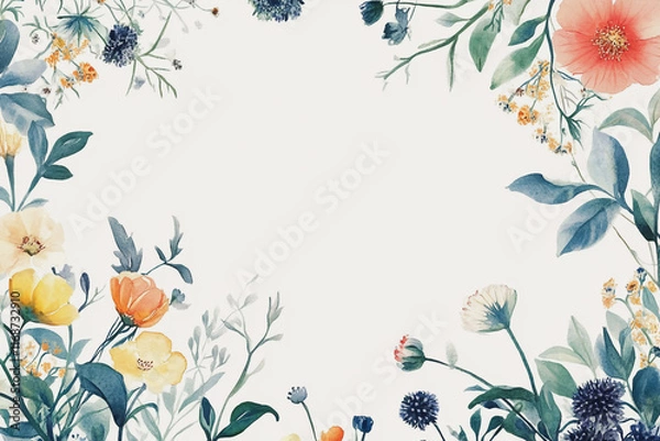 Obraz Elegant wedding invitation card background vector. Minimal hand painted watercolor botanical flowers texture template background. Design for wedding, vip cover, poster, rsvp moderncard.Valentine's Day