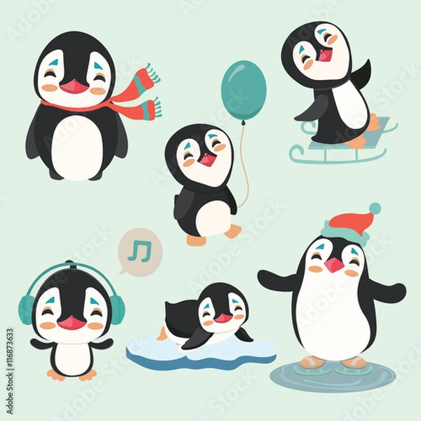 Obraz Cute winter penguins set
