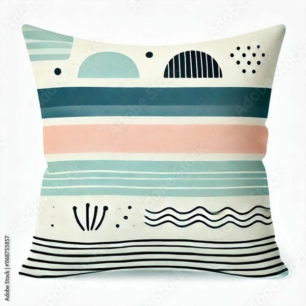 Obraz Decorative pillow featuring pastel stripes with a bold navy accent