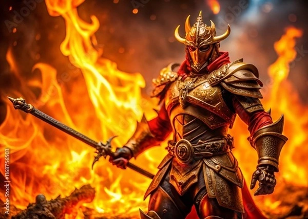 Fototapeta Fiery Warrior: Epic Fantasy Action Figure Product Shot