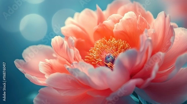 Fototapeta Beautiful blooming peony flower with soft petals showcasing vibrant colors in an artistic background. Generative AI