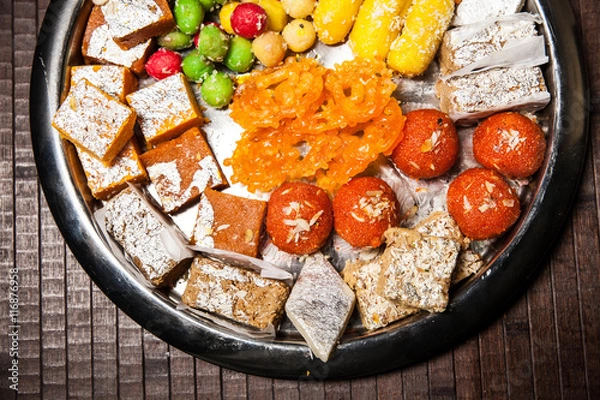 Fototapeta assorted delicious indian sweets