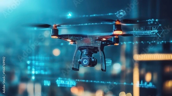 Obraz Advanced Drone Technology in Modern Urban Setting