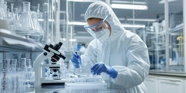 Obraz Scientist in protective gear conducting experiment in advanced laboratory