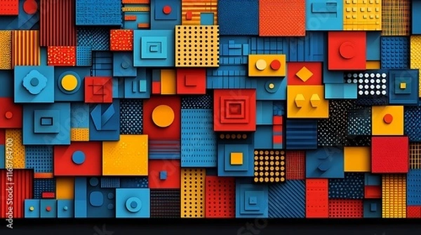 Fototapeta Abstract geometric pattern with colorful squares and shapes.