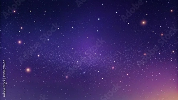 Obraz Create a minimalist background with a subtle noise effect resembling a starry sky. Use a dark gradient from deep purple to midnight blue, with tiny specks of white and faint accents of shimmering gold
