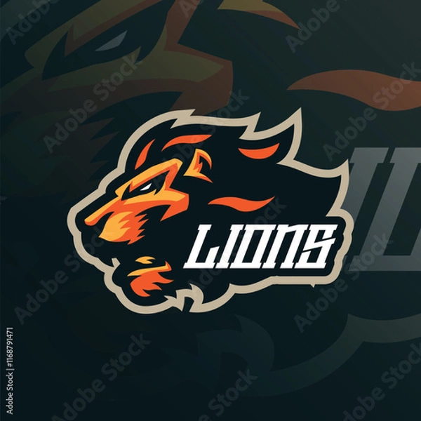 Obraz Lion mascot logo design vector with modern illustration concept style for badge, emblem and t shirt printing. Angry head lion illustration for sport team.