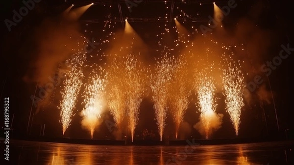 Obraz Spectacular fireworks display on stage during a performance