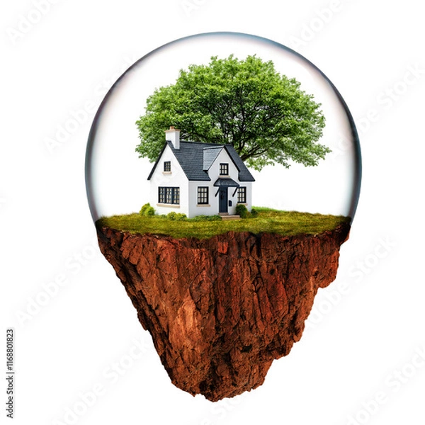 Obraz Floating land isolated on transparent background, theme of eco-sustainable nature. 