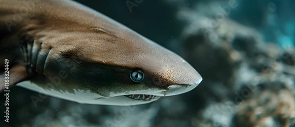 Fototapeta Close-Up View of a Shark Swimming Gracefully Underwater in a Vibrant Marine Environment