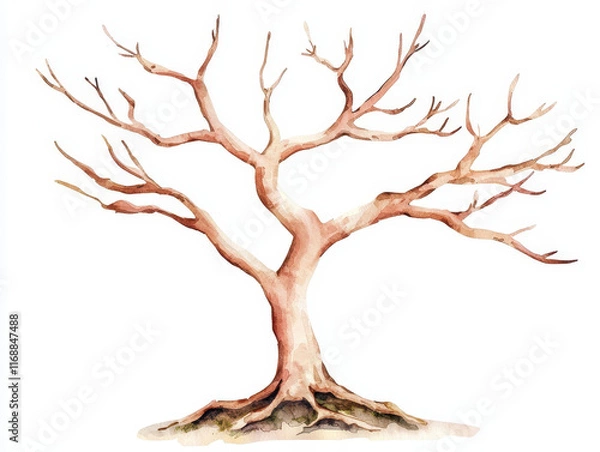 Fototapeta watercolor depiction of bare tree with intricate branches and roots