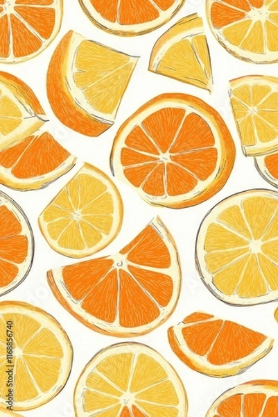 Fototapeta art of a pattern of orange slices on white background