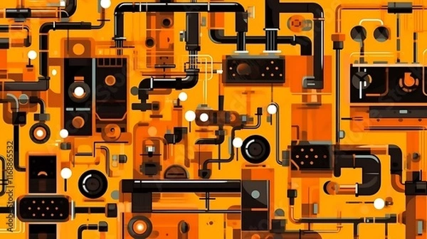 Obraz Abstract Orange And Black Industrial Machine Design