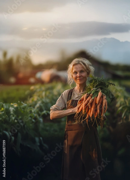 Obraz Bäuerin bei der Karottenernte