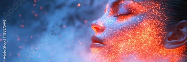 Fototapeta A conceptual holographic display glowing with advanced multisensory input,