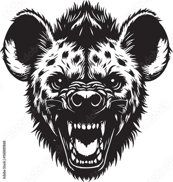 Fototapeta Wild Hyena Head with Aggressive Stare and Bared Teeth
