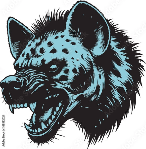 Fototapeta Ferocious Hyena Head with Intense Expression and Sharp Teeth
