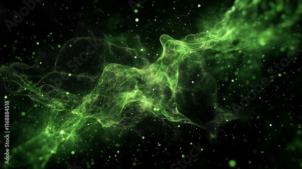 Fototapeta ethereal green nebula with flowing particles