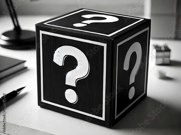 Fototapeta 3d lucky random mystery carton wooden box on it question mark in isolated white background