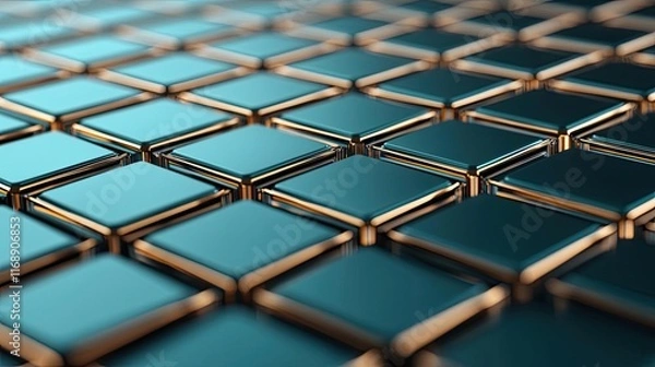 Fototapeta Grid abstract background idea. A close-up of a modern geometric pattern showcasing reflection and metallic accents.