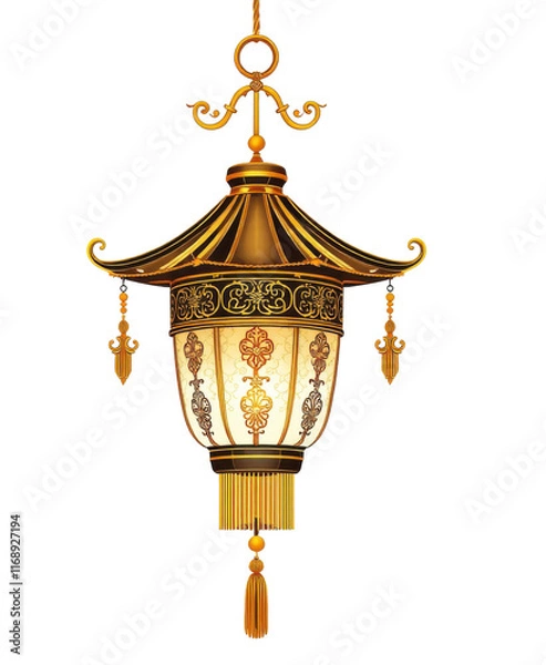 Fototapeta Gold lantern celebrating Chinese new year isolated on transparent background