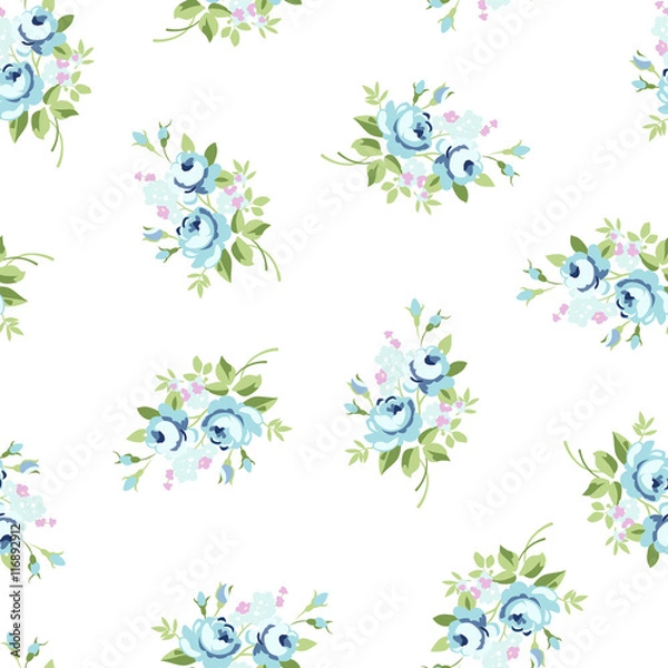 Fototapeta Seamless floral pattern with blue rose