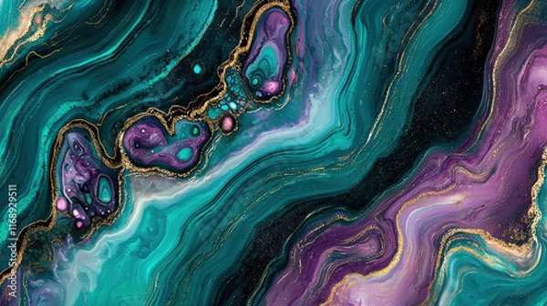 Fototapeta Vibrant abstract art with smooth gradient blending in teal, purple, and gold