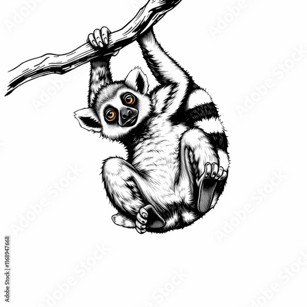 Fototapeta Ring-tailed Lemur Hanging on Branch 
