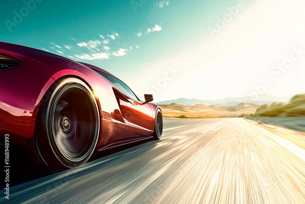 Obraz Mockup template with space for text. Sports car. High speed. Motion blur. Vibrant scene. Essence of racing aesthetics. Banner, poster, placard, cover, website web. Modern design. Generative Ai content