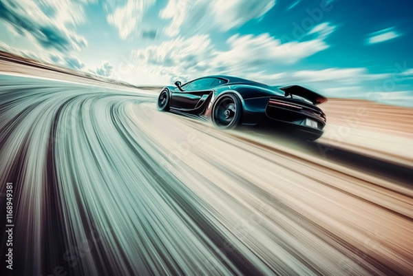 Obraz Mockup template with space for text. Sports car. High speed. Motion blur. Vibrant scene. Essence of racing aesthetics. Banner, poster, placard, cover, website web. Modern design. Generative Ai content