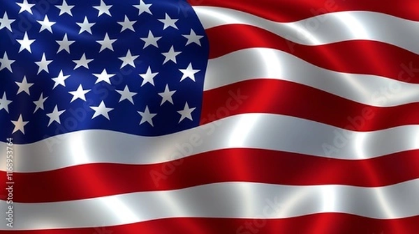 Fototapeta Realistic USA Flag on Blue Blurry Sky Background - 8K Realistic

