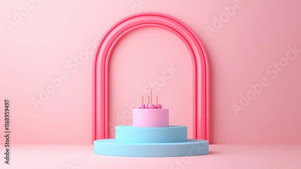 Fototapeta Colorful cake display with candles and decorative arches