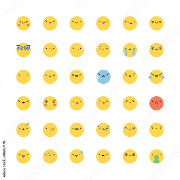Obraz Emoji icon vector set. Flat korean style isolated emoticons.