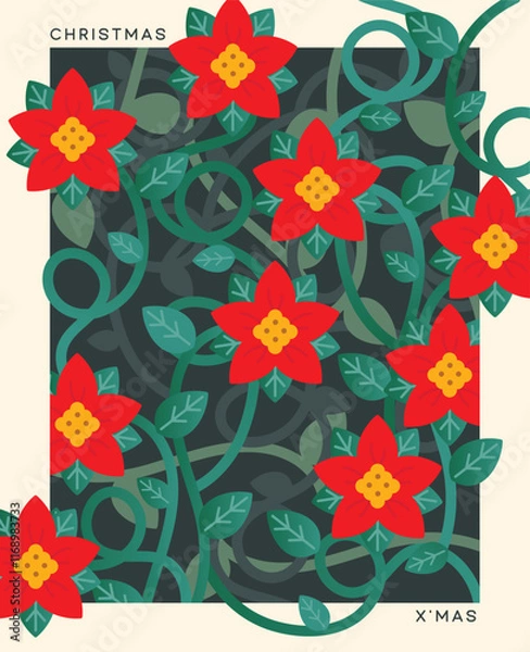 Obraz Vivid red poinsettias intertwined with lush green vines create a stunning Christmas design, embodying the festive spirit with elegance and charm.