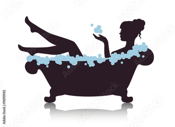 Obraz Silhouette elegant woman in the bath with foam