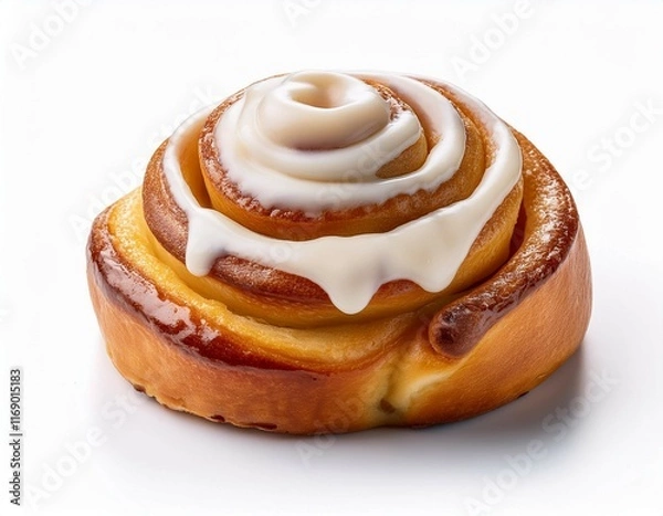 Obraz sweet and tasty cinnabon pastry with white vanilla cream isolated on white background