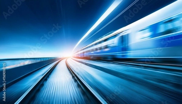 Fototapeta high speed train in motion with blurred lights and dynamic background effects