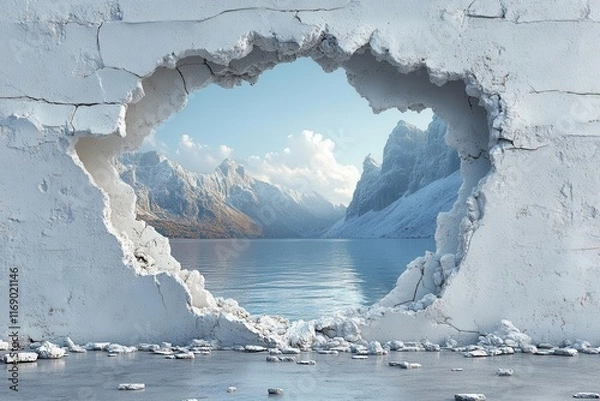 Fototapeta distinctive hole in a clean white wall offering a glimpse into a hidden world beyond symbolizing potential and the idea of breaking through barriers