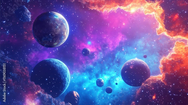 Fototapeta Cosmic Wonders Unveil a Vibrant Universe Filled With Swirling Galaxies and Radiant Celestial Bodies at Twilight