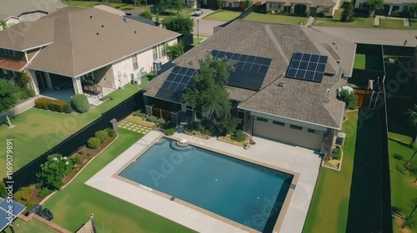 Fototapeta Modern Suburban Home with Backyard Pool