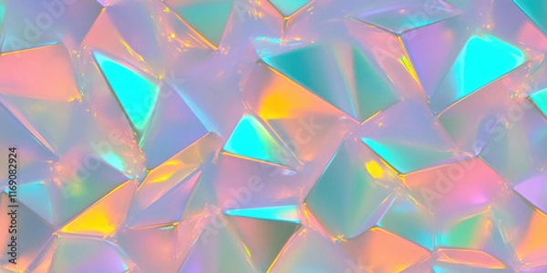 Fototapeta Colorful Holographic Geometric Pattern with Iridescent Triangles. Holographic abstract background