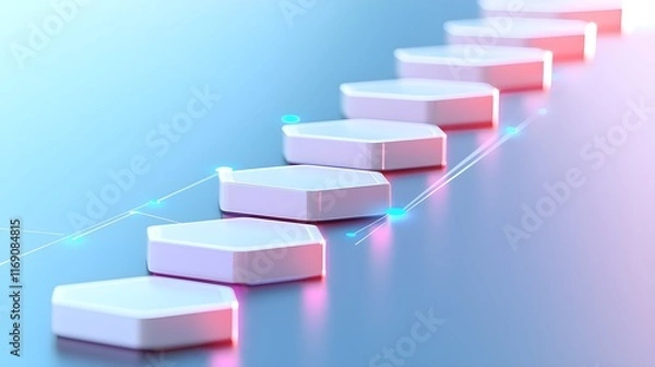 Fototapeta Step-by-step success path, showing key stages of a business journey, 3D icons, professional colors, structured like a clear infographic--style raw