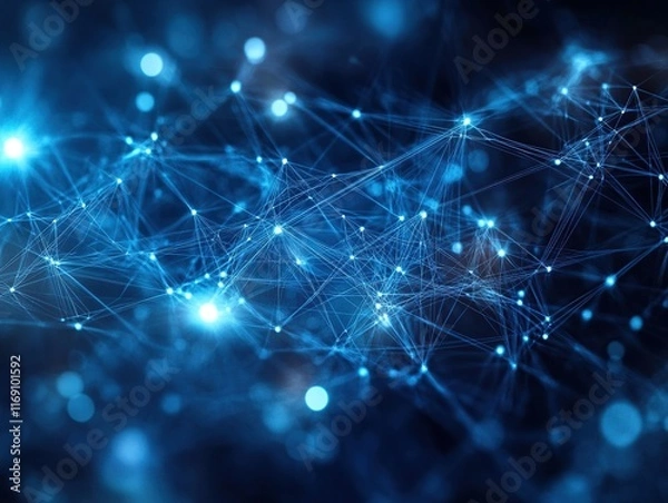 Obraz An abstract representation of data flowing through cyberspace. Features interconnected lines and nodes forming a complex network on a dark background.